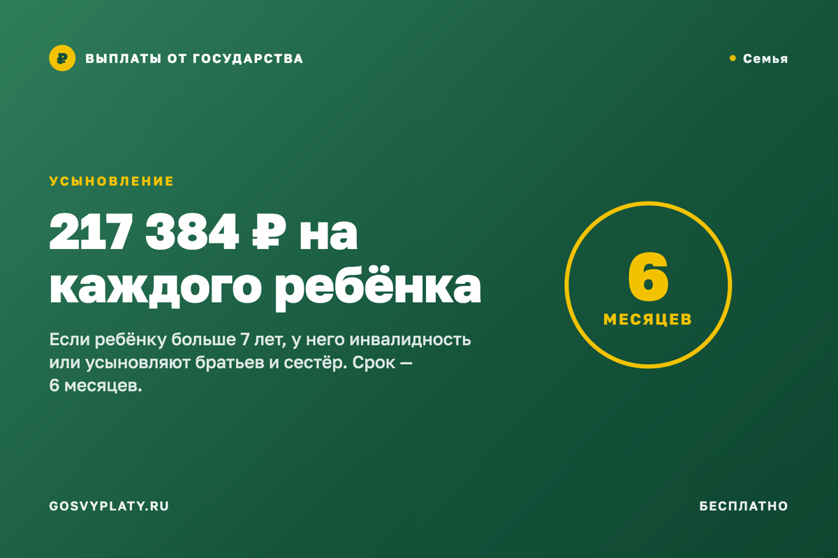 Усыновление: единовременно 28 450 ₽, а в особых случаях — 217 384 ₽ на каждого ребёнка