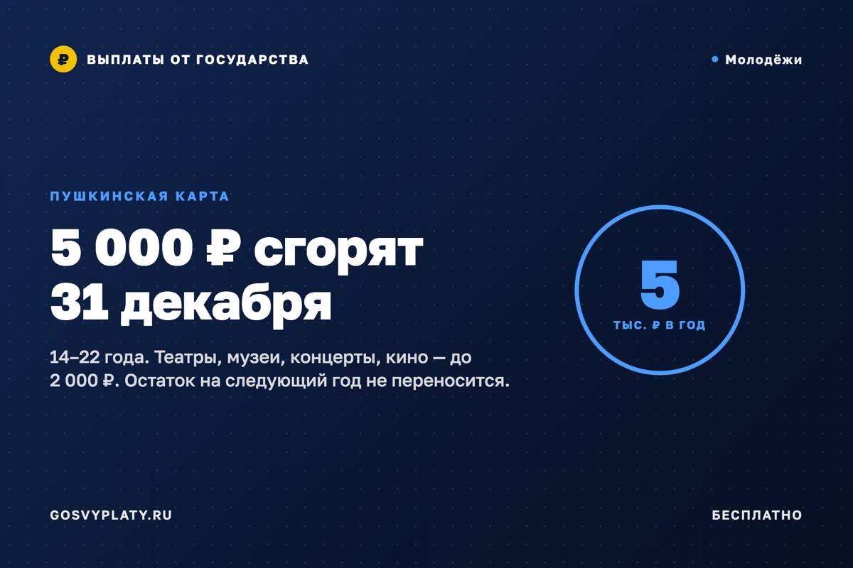 Пушкинская карта: 5 000 ₽ на билеты сгорят 31 декабря