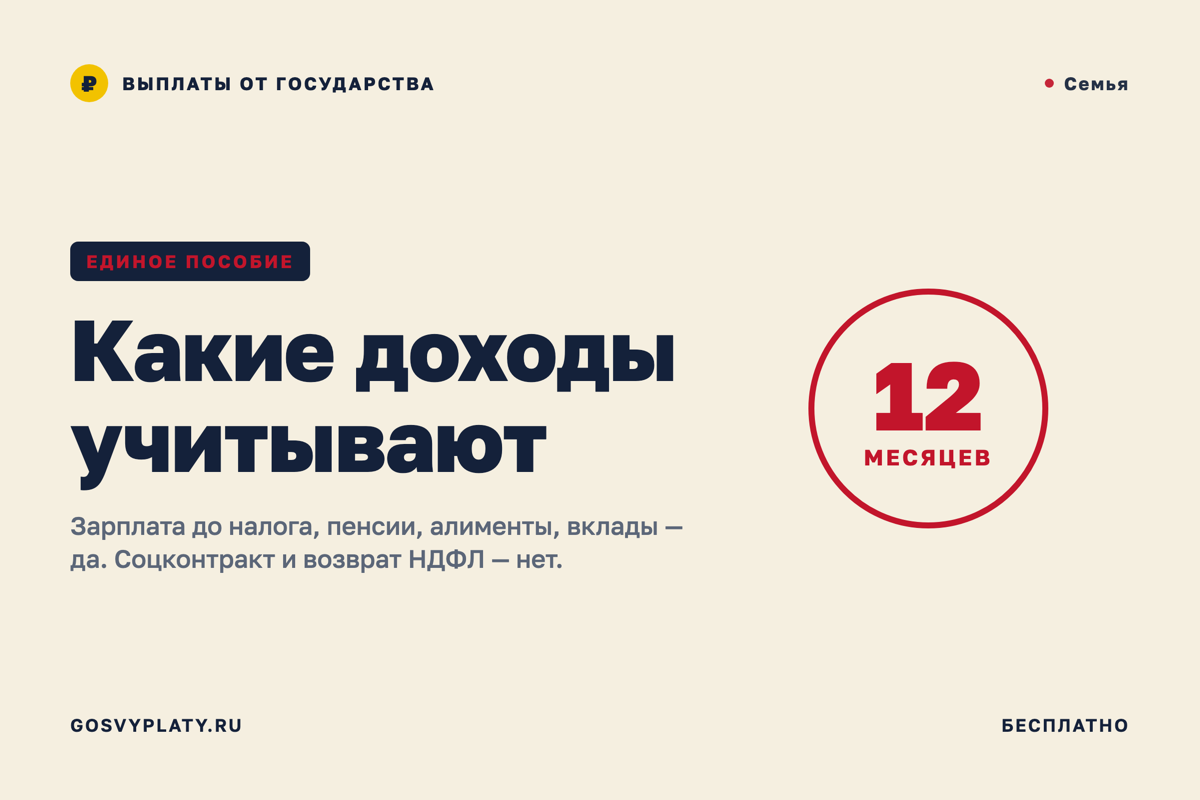 Какие доходы учитывают при назначении единого пособия
