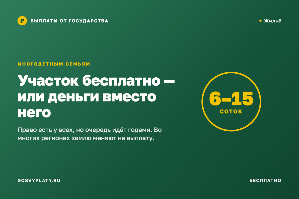 Земельный участок многодетным: очередь, условия и деньги вместо земли